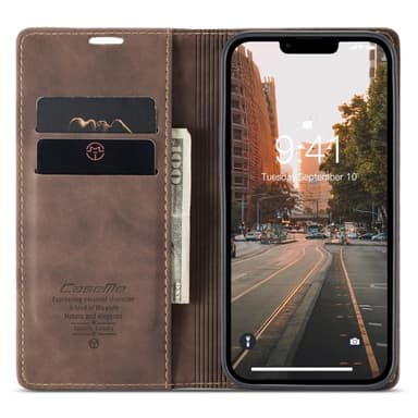CASEME Retro tegnebog taske til iPhone 14 Plus - Mørkebrun