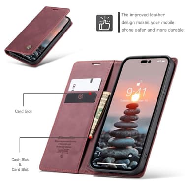 CASEME Retro tegnebog taske til iPhone 14 Pro Max - Rød