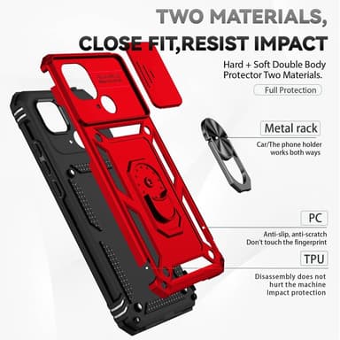 SKALO Xiaomi Redmi 10C Armor Hybrid Metal Ring Camera Slider - Rød