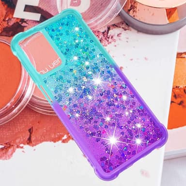 SKALO Samsung A13 4G Kvicksand Glitter Hjerter TPU Cover - Turkis-Lilla