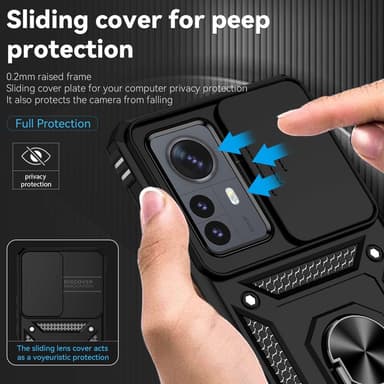 SKALO Xiaomi 12 Pro Armor Hybrid Metal Ring Camera Slider - Sort