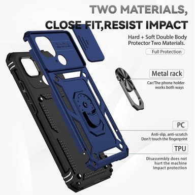 SKALO Xiaomi Redmi 10C Armor Hybrid Metal Ring Camera Slider - Blå