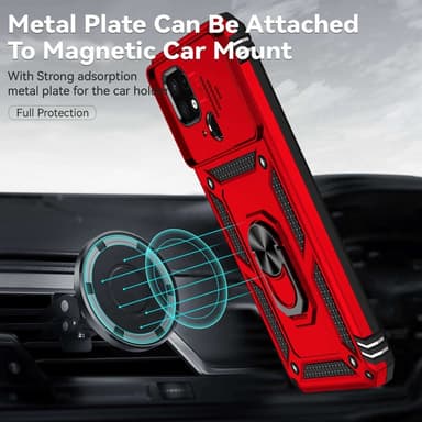 SKALO Xiaomi Redmi 10C Armor Hybrid Metal Ring Camera Slider - Rød