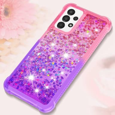 SKALO Samsung A13 4G Kvicksand Glitter Hjerter TPU Cover - Pink-Lilla