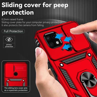 SKALO Xiaomi Redmi 10C Armor Hybrid Metal Ring Camera Slider - Rød