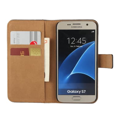 SKALO Samsung S7 Flip Cover m. Pung i Ægte Læder - Lyserød