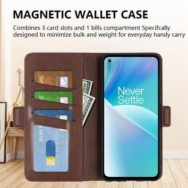 SKALO OnePlus Nord 2T 5G Premium Wallet Flip Cover - Brun