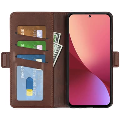 SKALO Xiaomi 12 Pro Premium Wallet Flip Cover - Brun
