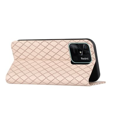 SKALO Xiaomi Redmi 10C Rhombus Litchi Flip Cover - Rosa guld
