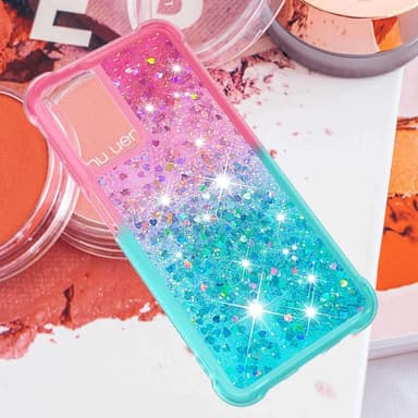 SKALO Samsung A13 4G Kvicksand Glitter Hjerter TPU Cover - Pink-Turkis