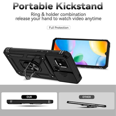 SKALO Xiaomi Redmi 10C Armor Hybrid Metal Ring Camera Slider - Sort
