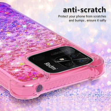 SKALO Xiaomi Redmi 10C Kvicksand Glitter Hjerter TPU Cover - Pink-Lilla