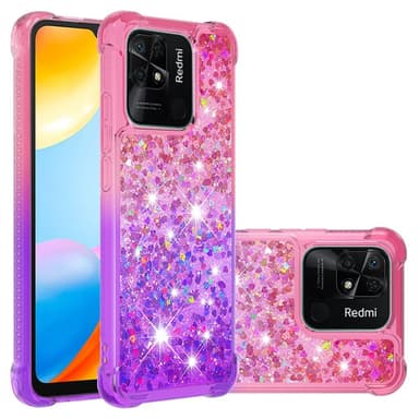 SKALO Xiaomi Redmi 10C Kvicksand Glitter Hjerter TPU Cover - Pink-Lilla