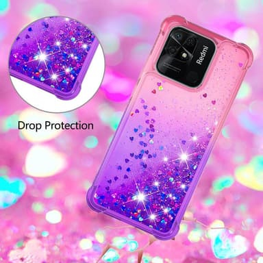 SKALO Xiaomi Redmi 10C Kvicksand Glitter Hjerter TPU Cover - Pink-Lilla