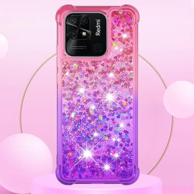 SKALO Xiaomi Redmi 10C Kvicksand Glitter Hjerter TPU Cover - Pink-Lilla