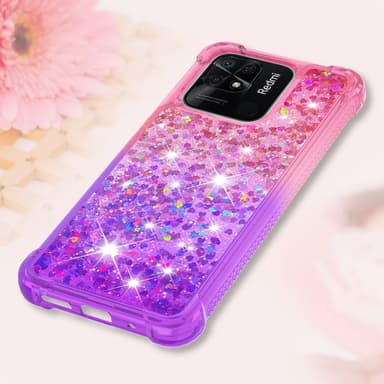 SKALO Xiaomi Redmi 10C Kvicksand Glitter Hjerter TPU Cover - Pink-Lilla