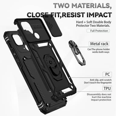 SKALO Xiaomi Redmi 10C Armor Hybrid Metal Ring Camera Slider - Sort