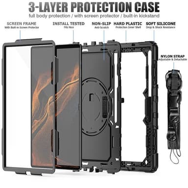 Hybrid cover med skulderrem Samsung Galaxy Tab S8 Ultra 14.6 - Sort