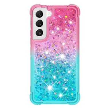 SKALO Samsung S23 Kvicksand Glitter Hjerter TPU Cover - Pink-Turkis