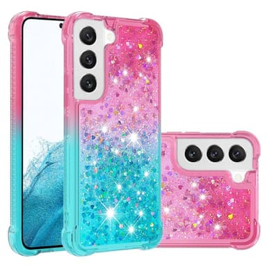 SKALO Samsung S23 Kvicksand Glitter Hjerter TPU Cover - Pink-Turkis