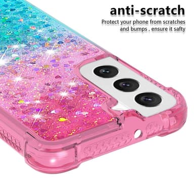 SKALO Samsung S23 Kvicksand Glitter Hjerter TPU Cover - Pink-Turkis