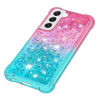 SKALO Samsung S23 Kvicksand Glitter Hjerter TPU Cover - Pink-Turkis