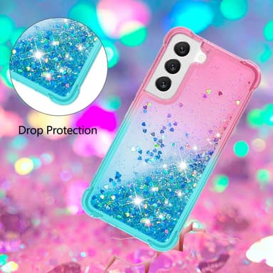 SKALO Samsung S23 Kvicksand Glitter Hjerter TPU Cover - Pink-Turkis