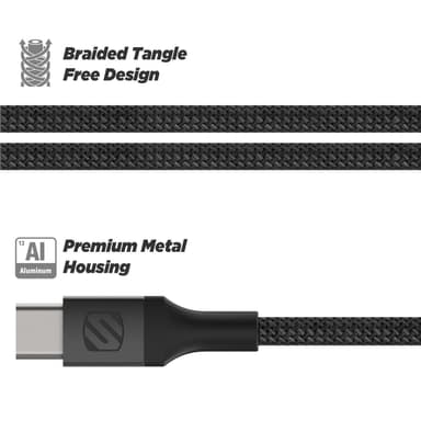 Strikeline Braided Ladekabel m/USB-C Til USB-C - 300 cm - Sort