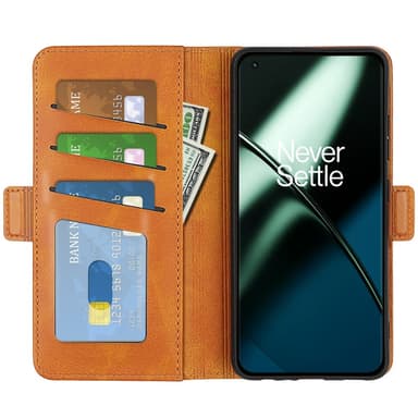 SKALO OnePlus 11 5G Premium Wallet Flip Cover - Lys brun