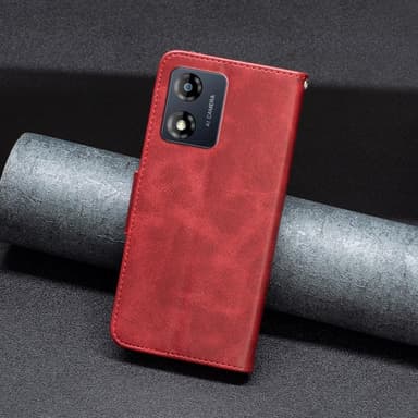 SKALO Motorola Moto E13 4G Flip Cover m. pung i PU-læder - Rød