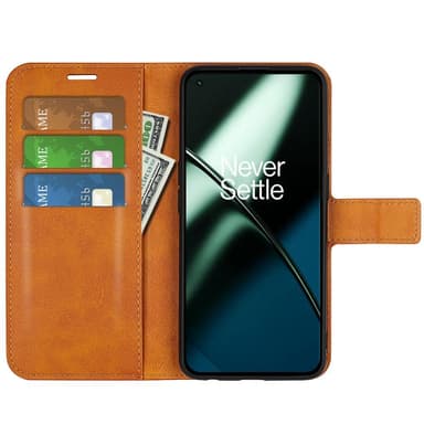SKALO OnePlus 11 5G Flip Cover m. pung i PU-læder - Lys brun