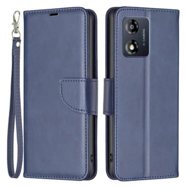 SKALO Motorola Moto E13 4G Flip Cover m. pung i PU-læder - Blå