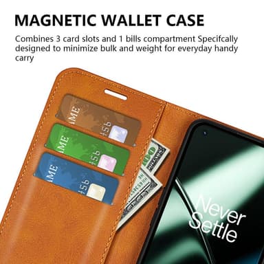 SKALO OnePlus 11 5G Flip Cover m. pung i PU-læder - Lys brun