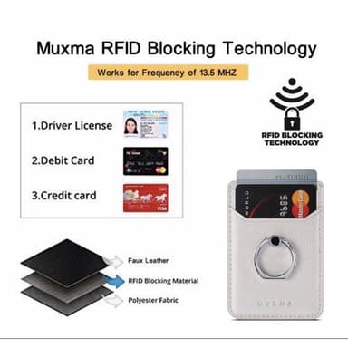MUXMA Kortholder Ringstativ RFID-blokerende klæbende kreditkortslot - hvid