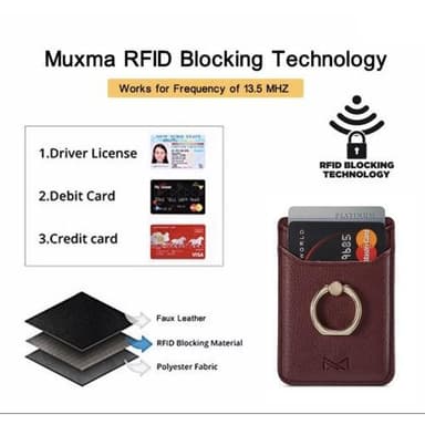 MUXMA Kortholder Ringstativ RFID-blokerende klæbende kreditkortslot - Vinrød