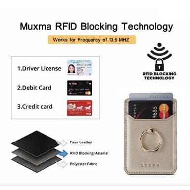 MUXMA Kortholder Ringstativ RFID-blokerende klæbende kreditkortslot - Guld