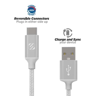 Strikeline Braided ladekabel USB-C til USB-A - 120 cm - sølv
