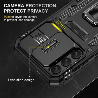 SKALO Samsung A14 4G/5G Armor Hybrid Metal Ring Camera Slider - Sort
