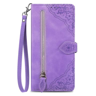 SKALO Samsung A14 4G/5G Big Wallet Flower Pungetaske - Lilla
