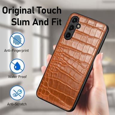 SKALO Samsung A14 4G/5G Crocodile PU Leather Hybrid Cover - Brun
