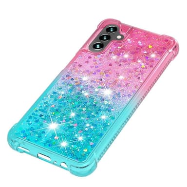 SKALO Samsung A34 5G Kvicksand Glitter Hjerter TPU Cover - Pink-Turkis