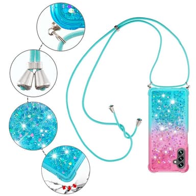 SKALO Samsung A54 5G Kvicksand Glitter Mobile Collar - Pink-Turkis