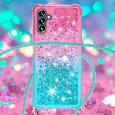 SKALO Samsung A54 5G Kvicksand Glitter Mobile Collar - Pink-Turkis