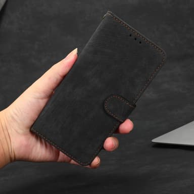 SKALO Samsung A14 4G/5G Flip Cover m. pung i PU-læder - Sort