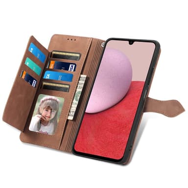 SKALO Samsung A14 4G/5G Big Wallet Flower Pungetaske - Brun