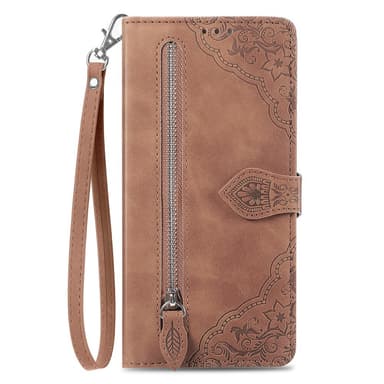 SKALO Samsung A14 4G/5G Big Wallet Flower Pungetaske - Brun