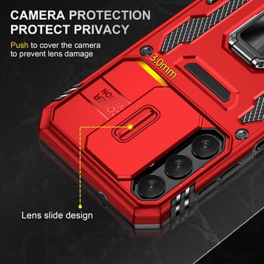 SKALO Samsung A14 4G/5G Armor Hybrid Metal Ring Camera Slider - Rød