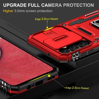 SKALO Samsung A14 4G/5G Armor Hybrid Metal Ring Camera Slider - Rød