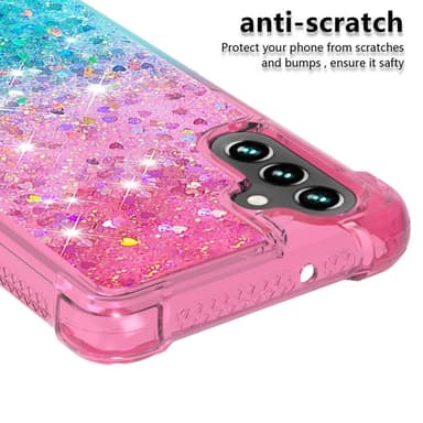 SKALO Samsung A34 5G Kvicksand Glitter Hjerter TPU Cover - Pink-Turkis