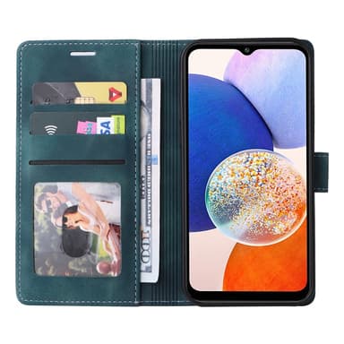 SKALO Samsung A14 4G/5G Flip Cover m. pung i PU-læder - Blå